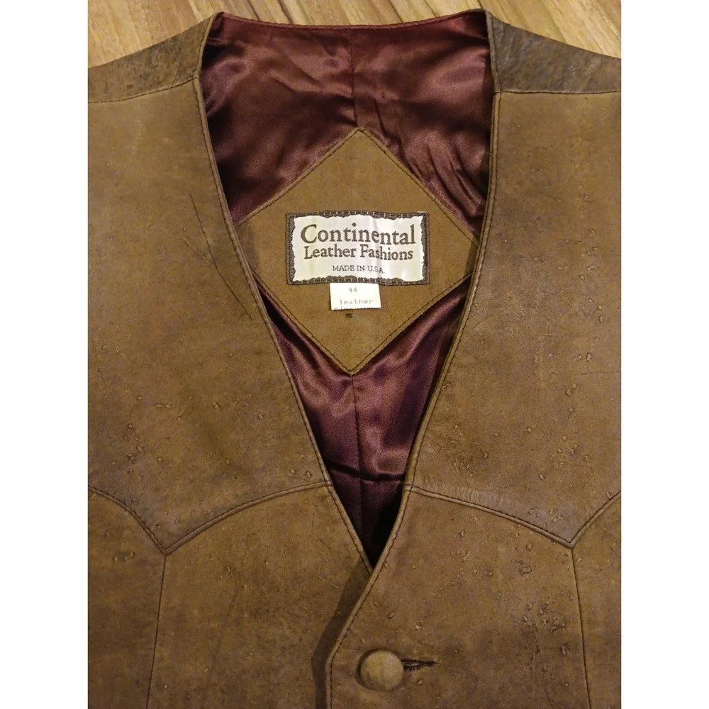 Continental leather fashions Brown Leather Vest Men's‎ Size 46 Biker vest